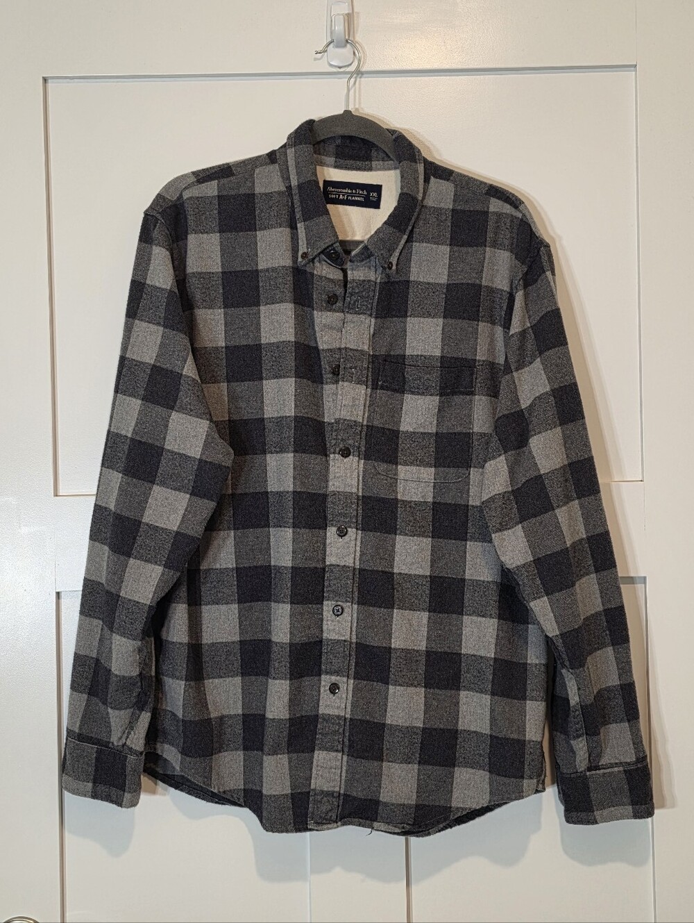 Abercrombie Soft A&F Flannel Button Down Up Shirt Grey Plaid 100% Cotton Sz XXL